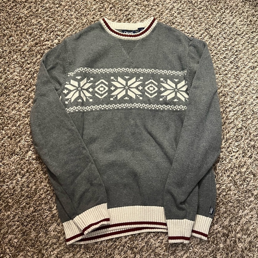 Chaps Gray and White Nordic Crewneck Sweater